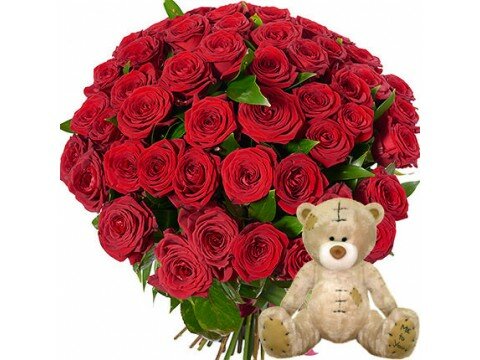 Roses 51 red roses with teddy bear