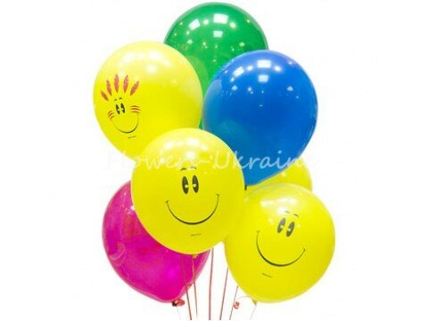 7 multicolored balloons (mix of smiles)